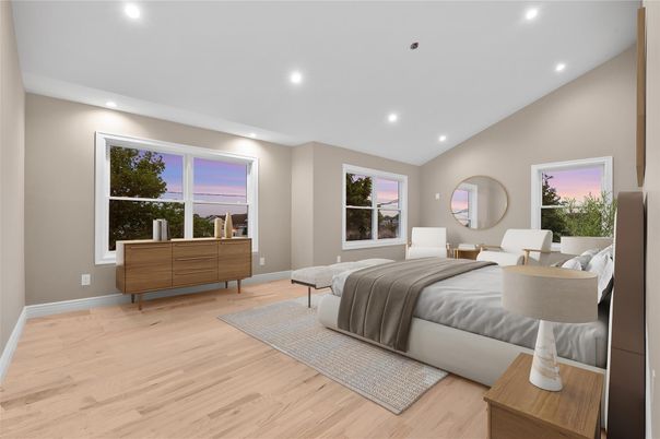 Bedroom, Interior, Recessed Lighting, Wood Texture Flooring