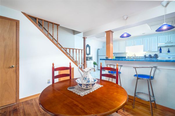 Dining room, Interior, Kitchen, Pendant Lights, Wood Texture Flooring