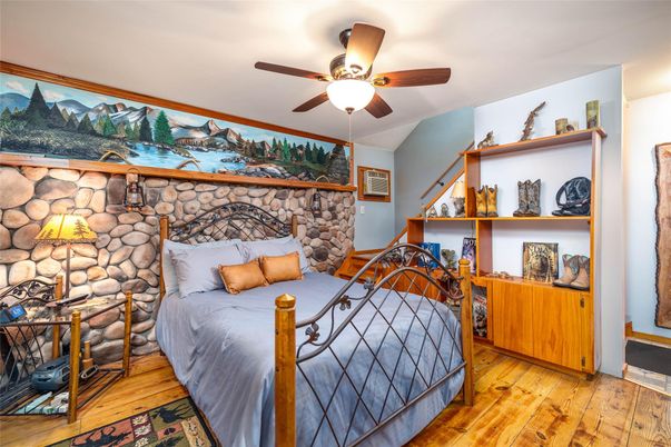 Bedroom, Interior, Stone Walls, Wood Texture Flooring