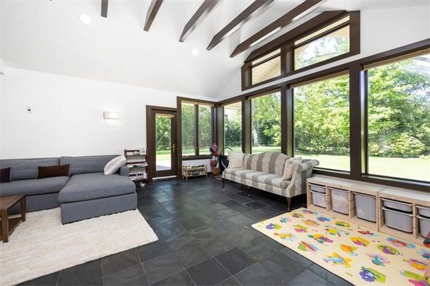 Interior, Living room, Recessed Lighting, Wooden Beams