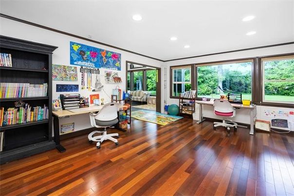 Home Office, Interior, Recessed Lighting, Wood Texture Flooring