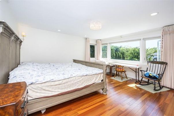 Bedroom, Chandelier, Interior, Recessed Lighting, Wood Texture Flooring