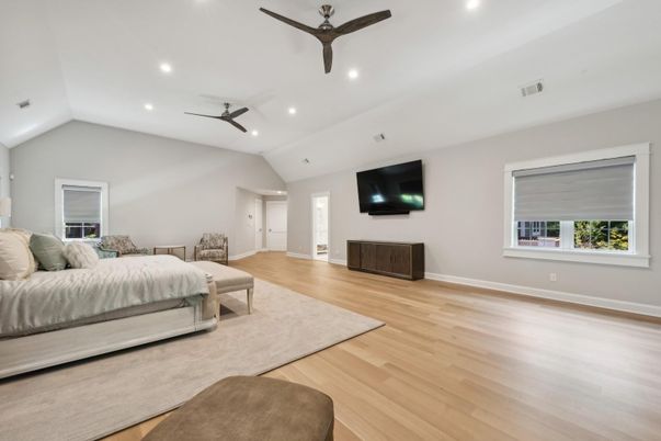 Bedroom, Interior, Recessed Lighting, Wood Texture Flooring