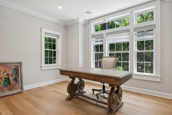 Home Office, Interior, Recessed Lighting, Wood Texture Flooring