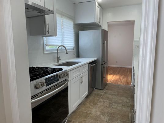Interior, Kitchen, Stainless Steel Appliances, Wood Texture Flooring