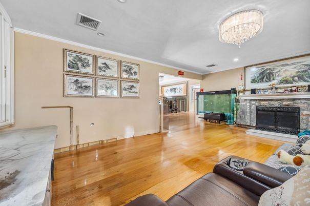 Chandelier, Fireplace, Interior, Recessed Lighting, Wood Texture Flooring