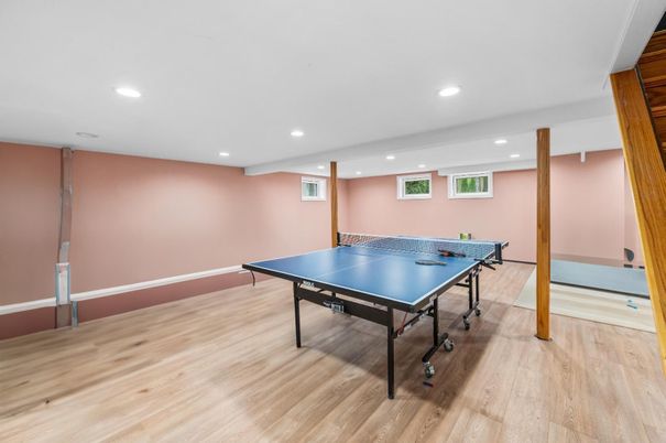 Game Room, Interior, Recessed Lighting, Wood Texture Flooring