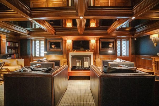 Fireplace, Home Office, Interior, Wooden Beams, Wooden Walls