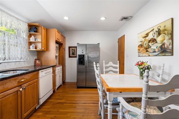 Dining room, Interior, Kitchen, Recessed Lighting, Wood Texture Flooring