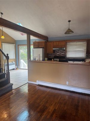 Interior, Kitchen, Pendant Lights, Wood Texture Flooring
