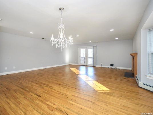 Chandelier, Empty room, Interior, Recessed Lighting, Wood Texture Flooring