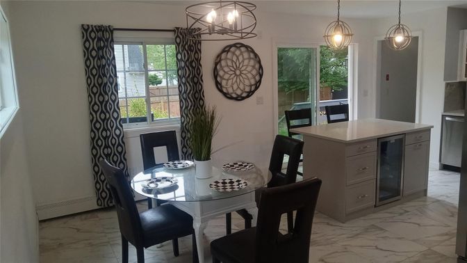 Dining room, Interior, Marble, Pendant Lights