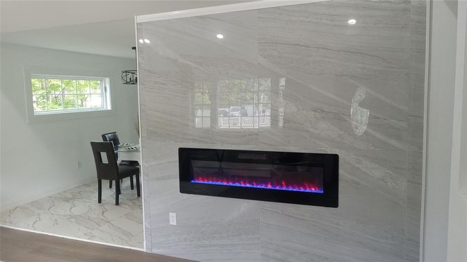 Fireplace, Interior, Marble, Marble Walls, Recessed Lighting