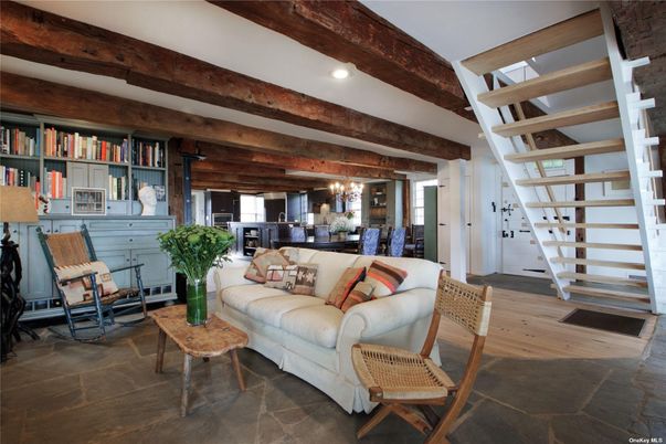 Chandelier, Dining room, Interior, Living room, Recessed Lighting, Wooden Beams, Wood Texture Flooring
