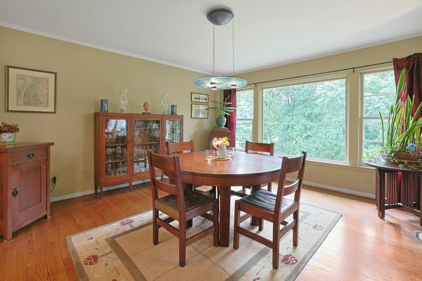 Dining room, Interior, Pendant Lights, Wood Texture Flooring