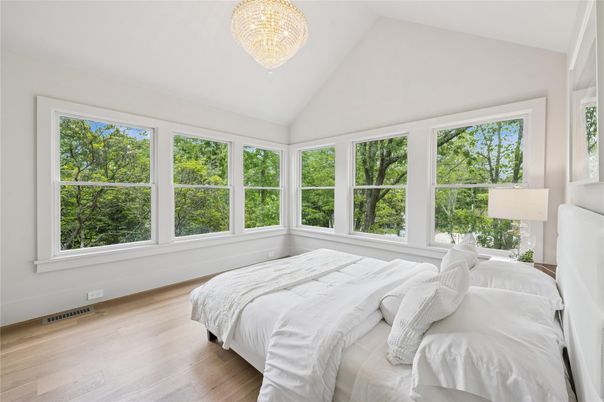Bedroom, Chandelier, Interior, Wood Texture Flooring