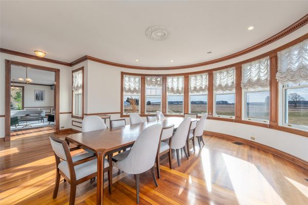 Dining room, Interior, Recessed Lighting, Wood Texture Flooring