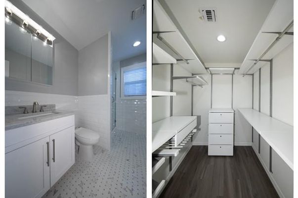 Bathroom, Glass Shower, Interior, Recessed Lighting, Walk-in Closets, Wood Texture Flooring
