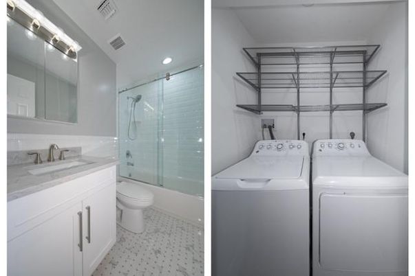 Bathroom, Glass Shower, Interior, Recessed Lighting, Washer