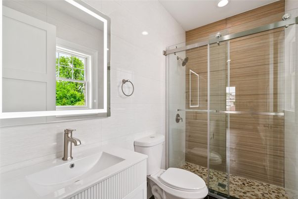 Bathroom, Glass Shower, Interior, Recessed Lighting