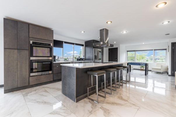 Interior, Kitchen, Marble, Recessed Lighting, Stainless Steel Appliances