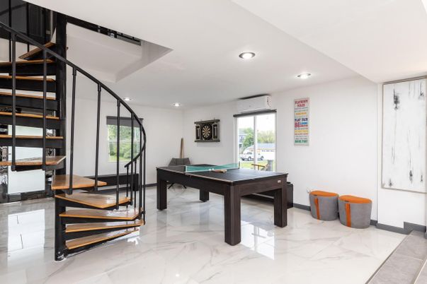 Billiard Table, Game Room, Interior, Marble, Recessed Lighting