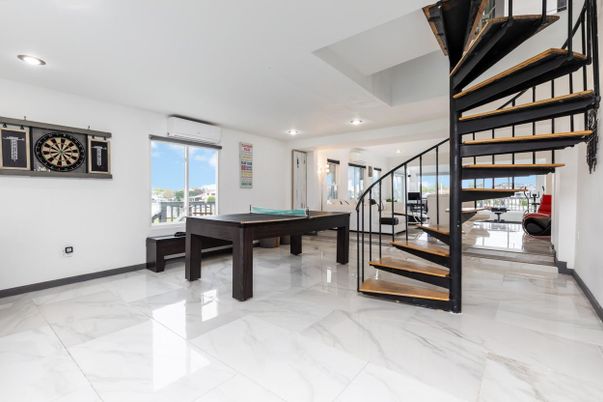 Billiard Table, Game Room, Interior, Marble, Recessed Lighting
