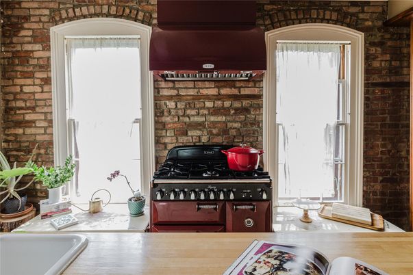 Interior, Kitchen, Stainless Steel Appliances, Stone Walls
