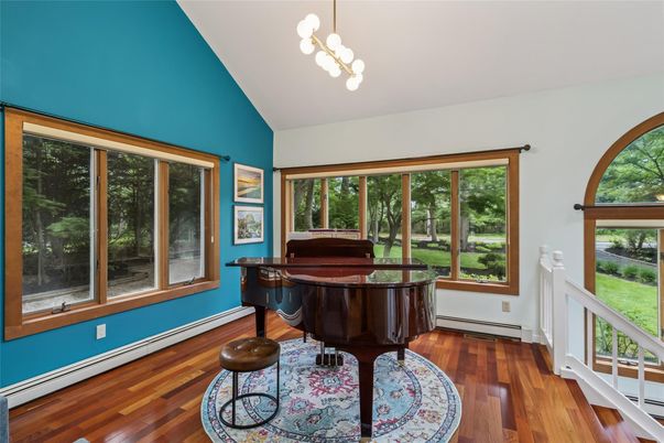 Interior, Pendant Lights, Piano, Wood Texture Flooring