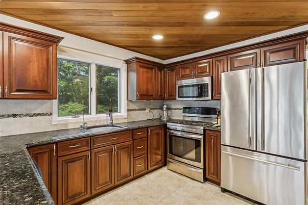 Interior, Kitchen, Recessed Lighting, Stainless Steel Appliances, Wooden Ceilings
