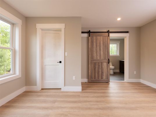 Bathroom, Empty room, Interior, Recessed Lighting, Wood Texture Flooring