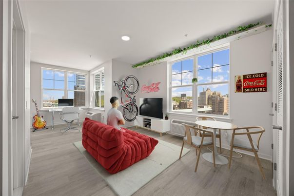 Dining room, Interior, Living room, Recessed Lighting, Wood Texture Flooring