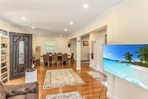 Dining room, Interior, Recessed Lighting, Wood Texture Flooring