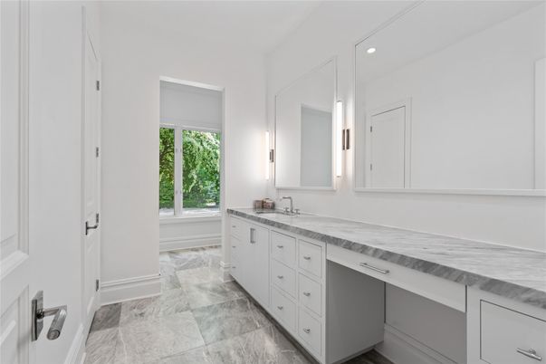Bathroom, Dual Sink Vanities, Interior, Marble, Recessed Lighting