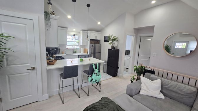 Interior, Kitchen, Pendant Lights, Recessed Lighting, Wood Texture Flooring