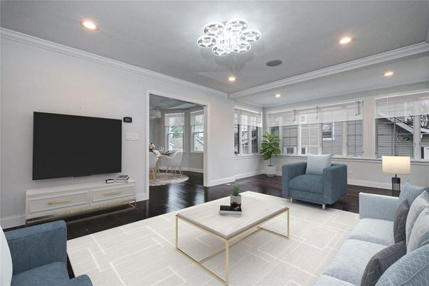 Interior, Living room, Recessed Lighting, Wood Texture Flooring