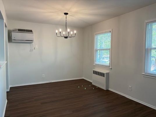 Chandelier, Empty room, Interior, Pendant Lights, Wood Texture Flooring
