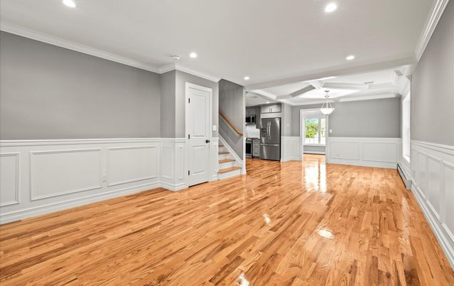 Empty room, Interior, Kitchen, Recessed Lighting, Wood Texture Flooring