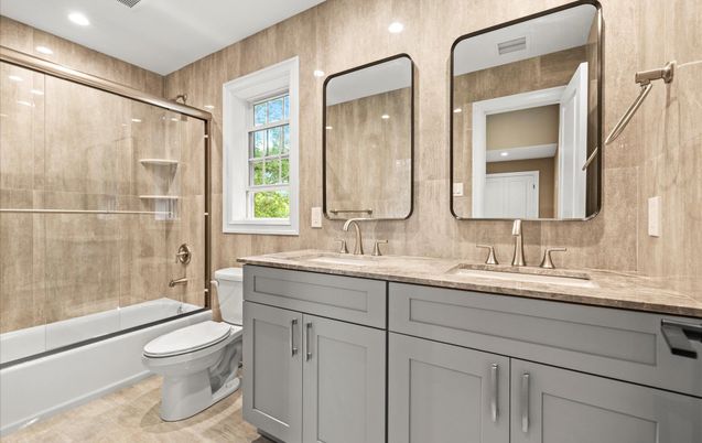 Bathroom, Dual Sink Vanities, Glass Shower, Interior, Recessed Lighting