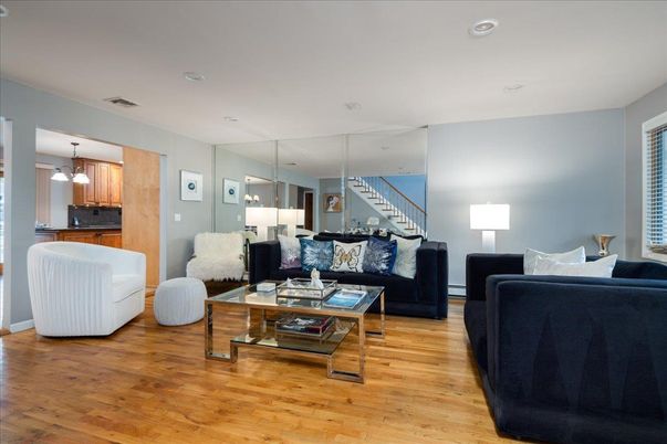 Interior, Living room, Pendant Lights, Recessed Lighting, Wood Texture Flooring