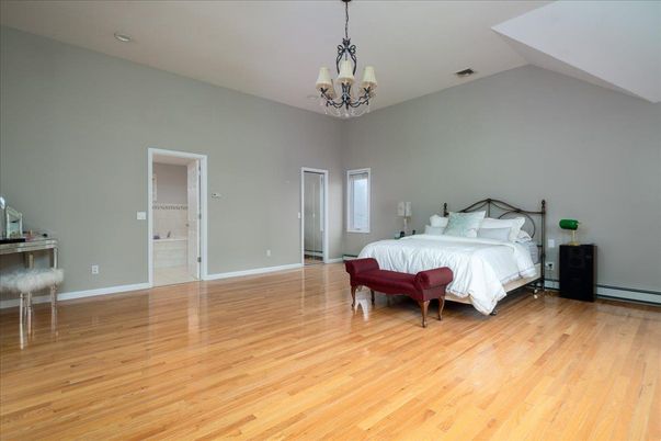 Bedroom, Chandelier, Interior, Wood Texture Flooring