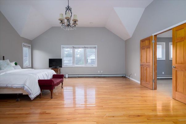 Bedroom, Chandelier, Interior, Wood Texture Flooring