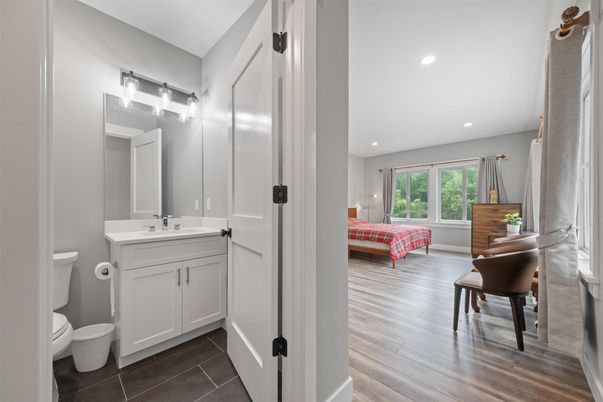 Bathroom, Interior, Recessed Lighting, Wood Texture Flooring