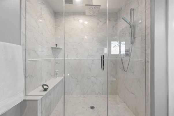 Bathroom, Glass Shower, Interior, Marble Walls