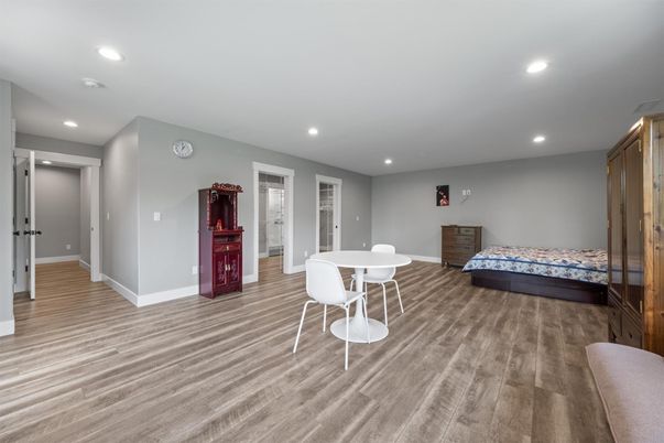 Dining room, Interior, Recessed Lighting, Wood Texture Flooring