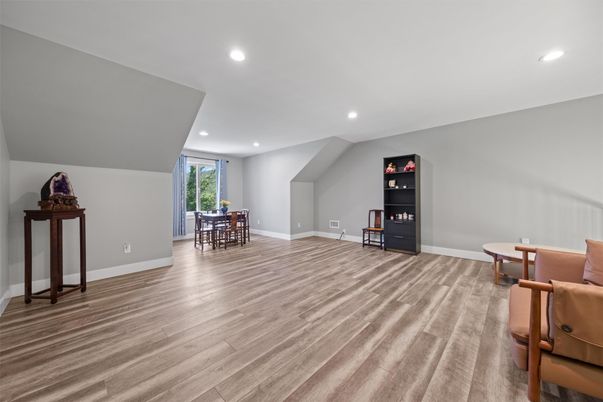 Dining room, Interior, Recessed Lighting, Wood Texture Flooring