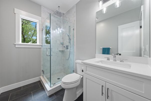 Bathroom, Glass Shower, Interior, Marble Walls