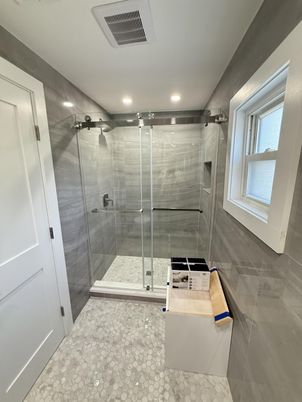 Bathroom, Glass Shower, Interior, Recessed Lighting