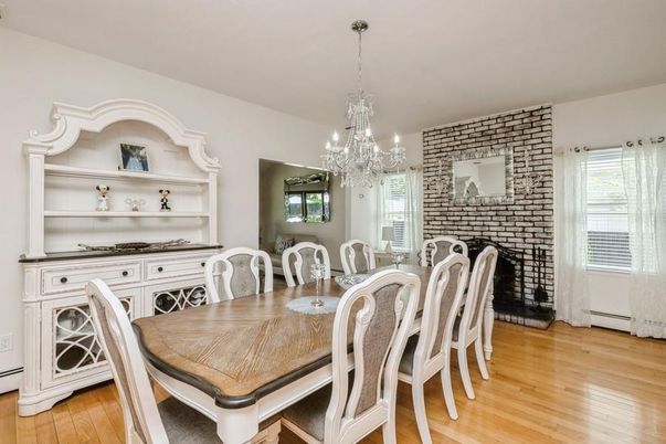 Chandelier, Dining room, Interior, Stone Walls, Wood Texture Flooring
