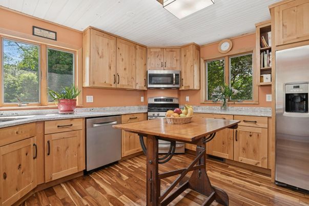 Interior, Kitchen, Stainless Steel Appliances, Wood Texture Flooring